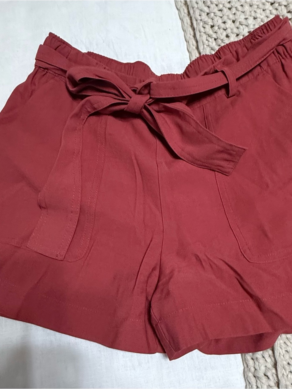 Women's High-Rise Tie-Waist Shorts in Deep red/ coral
